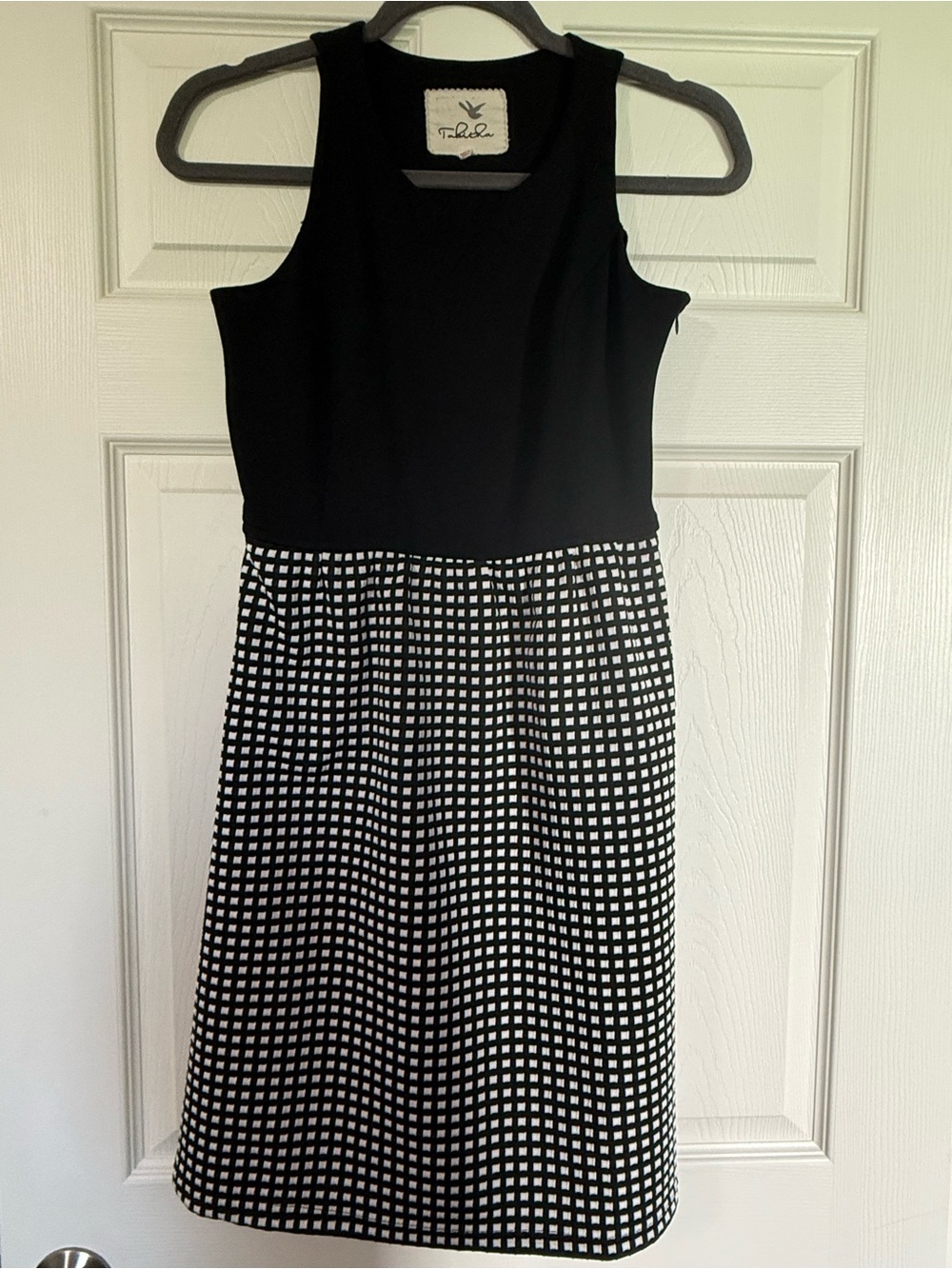 Tabitha Black Sleeveless Bodice with Black-and-White Gingham Skirt Dress